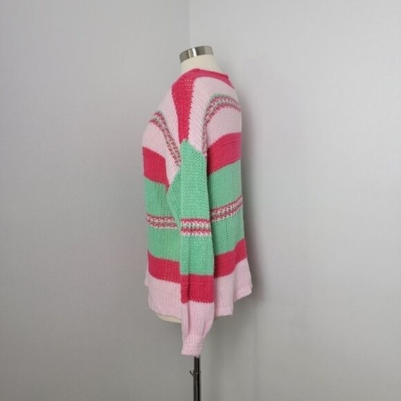 Altar'd State Colorblock Striped Crochet V- Neck Sweater Size Small Relaxed Fit - Picture 9 of 13